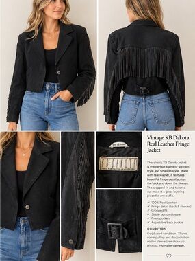Black Leather Fringe Cropped Jacket